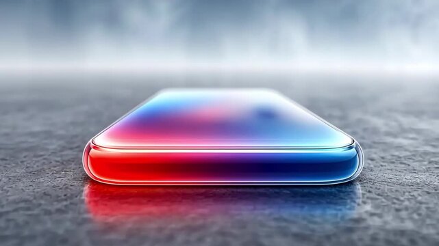 Sleek smartphone with vibrant screen lies flat on a textured surface, modern design.
