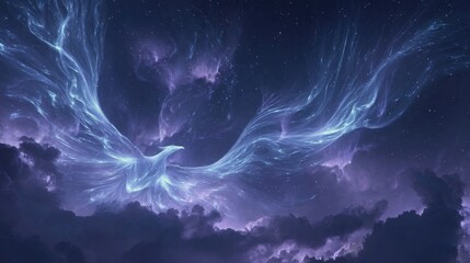 Celestial Phoenix: A mesmerizing illustration of a phoenix rising from a sea of clouds, wings outstretched, body formed of ethereal light and energy, symbolizing transformation, rebirth, and hope.