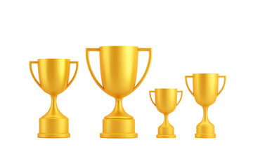 Golden trophy award prize competition achievement success shiny celebration victory recognition isolated four different size metallic sports contest reward motivation accomplishment honor winner
