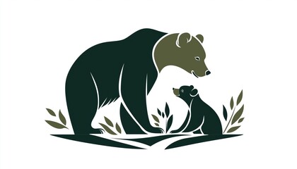 Fototapeta premium Logo Of A Mother Bear And Her Cub. Depicts A Strong Bond Between Them. Symbolizes Love, Protection, And Family Unity In The Wilderness.