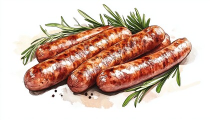 Hand Drawn Sausages: Freehand Food For Restaurant Menus And Food Packages. Creative Illustrations Of Sausages For Menus And Packaging.