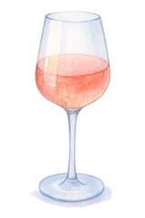 Watercolor glass of ros&eacute; wine on transparent background
