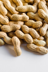Natural raw peanuts in shell,on white background with copy space