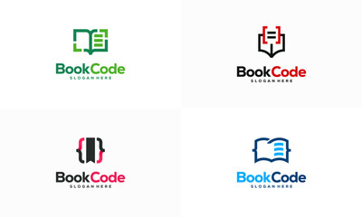 Fototapeta premium Set of Pixel Book Logo template designs, Coding book Logo designs vector illustration, Programmer logo