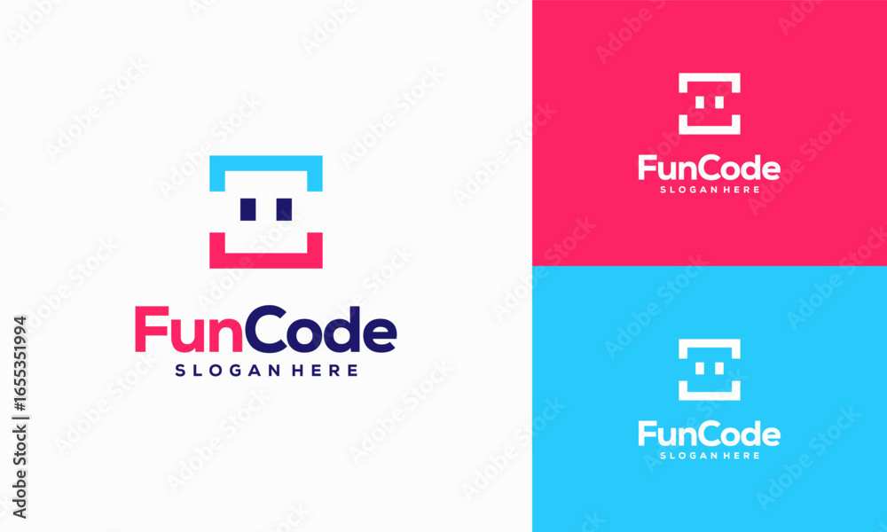 Wall mural fun code logo designs concept vector, coding programmer logo template