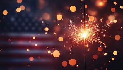 Obraz premium Abstract Defocused Lights On American Flag With Sparkler For 4th Of July Independence Day And Memorial Day Celebrations In The Usa.