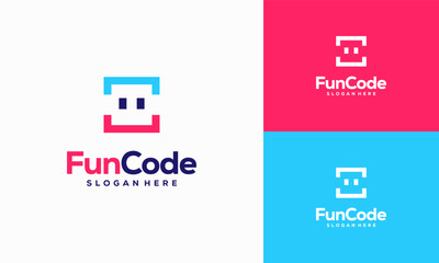 Fun Code logo designs concept vector, Coding Programmer logo template
