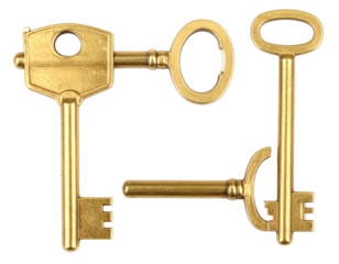 Golden Keys Displayed Against Transparent Background Various Shapes and Designs Emphasizing Antique and Security Aspects