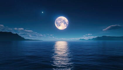 Moonlit Romance: Enchanting Sea Under The Magic Of Night, Where The Moon Casts A Romantic Glow On The Tranquil Waves.