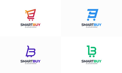 Set of B Shopping Cart logo designs concept vector, Simple Icon b Shopping logo
