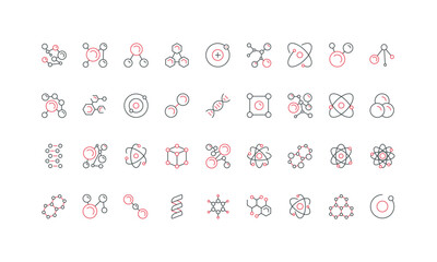 Collection of simple molecular structure icons perfect for science, chemistry, education, and research design projects isolated on white background vector illustration