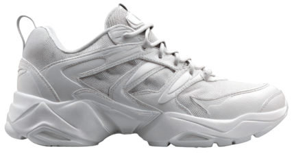 Sleek White Leather and Mesh Athletic Sneaker with Chunky Sole.