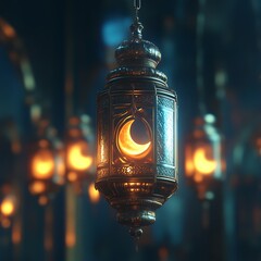 Illuminated decorative hanging lantern.