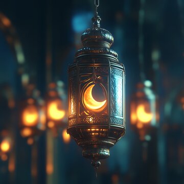 Illuminated decorative hanging lantern.