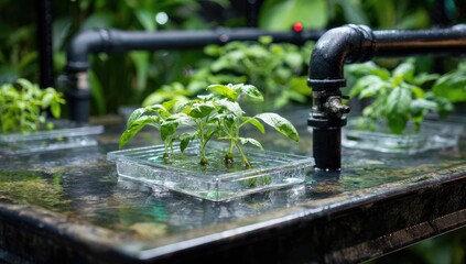 Hydroponic tomato seedlings in a greenhouse