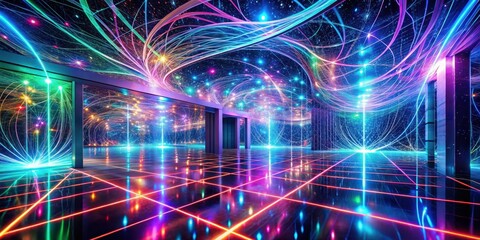 A Futuristic Interior Design Concept Featuring Vibrant Neon Lights and a Reflective Floor, Showcasing an Immersive and Dynamic Spatial Experience