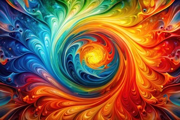 A vibrant, swirling vortex of intense color, a captivating abstract painting featuring a dynamic interplay of hues and fluid forms creating a mesmerizing visual experience.