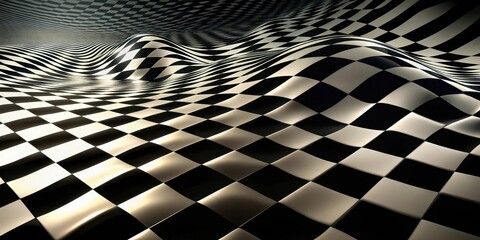 Abstract Metallic Checkered Pattern Background with Undulating Waves and a Three-Dimensional Effect