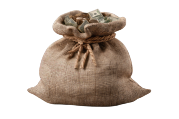 Burlap money sack filled with cash
