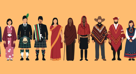 Diversity in Apparel: A vibrant gathering of people showcases an array of global fashion trends, emphasizing the beauty of ethnic diversity, culture, and unity through individual identities.