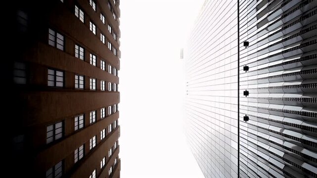 Manhattan, New York City. A tall, modern skyscraper with a repetitive pattern of windows. The buildings facade is a rich brown, and the windows are white. The sky is a bright white.