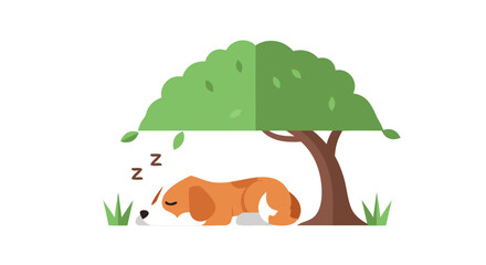 Dog's Nap under the Shade: A serene dog resting under a tree, basking in the tranquil ambiance, depicts a harmonious connection with nature.