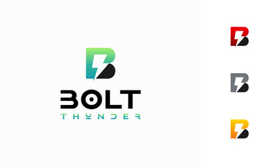 B Initial Bolt Thunder logo designs concept vector, Electricity Technology designs template