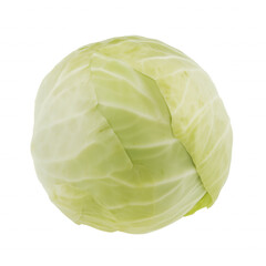 Whole head of cabbage with light green leaves on transparent background