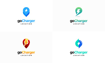 Set of Charging station logo design, Go Charge point logo, Electric Car Energy logo template.