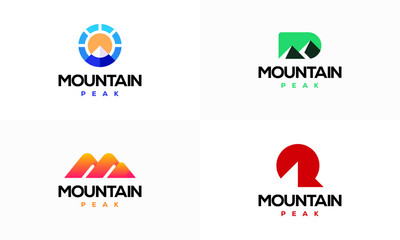Set of Modern Mountain Peak logo designs concept vector, Simple Landscape Hills logo element Mountain Peaks