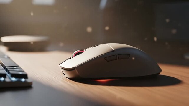 Modern Gaming Mouse on Wooden Desk