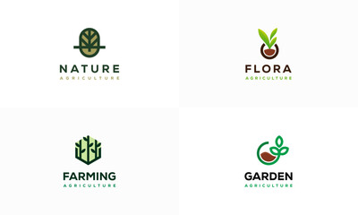 Set of Flora Leaf Nature logo designs concept vector, Pottery logo sign, Agriculture Farming logo designs symbol