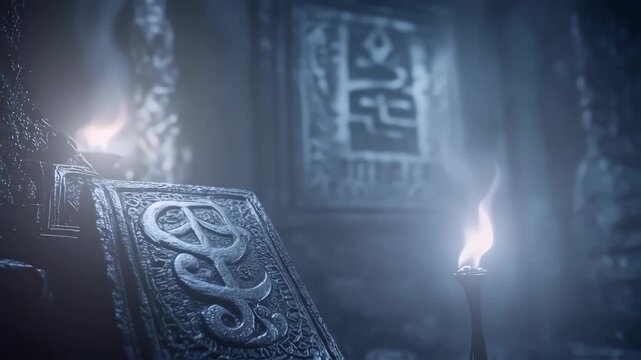 Ancient Book and Lamp in a Mystical Setting
