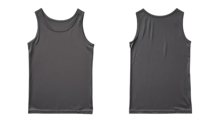 Dark gray tank top mockup front and back view for design on transparent background