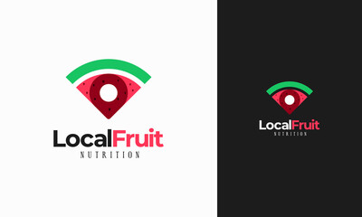 Local Fruit Point logo designs concept vector, Orange Fruit and Pointer map logo symbol