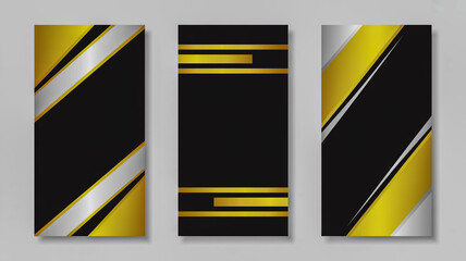 Collection of Three Vertical Business Card Templates with Gold and Silver Geometric Accents