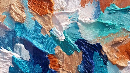 Exquisite Texture: A Symphony of Paint Strokes in Blue, White, Orange, and Brown Hues