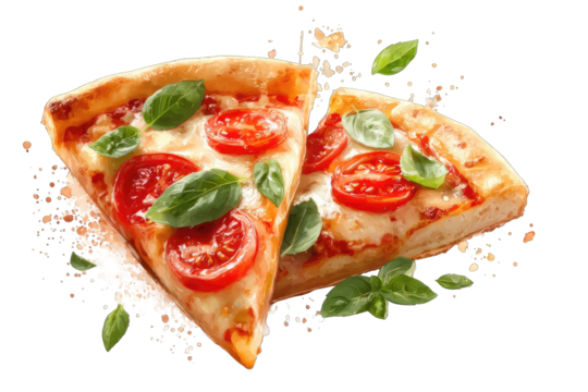 Two slices of pizza with toppings