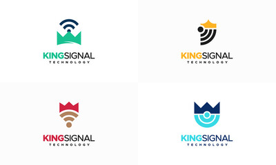 Set of King Signal Logo designs concept vector, Signal and crown logo symbol icon