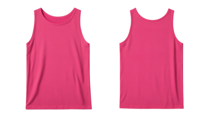 Bright pink tank top mockup front and back view for design purpose on transparent background