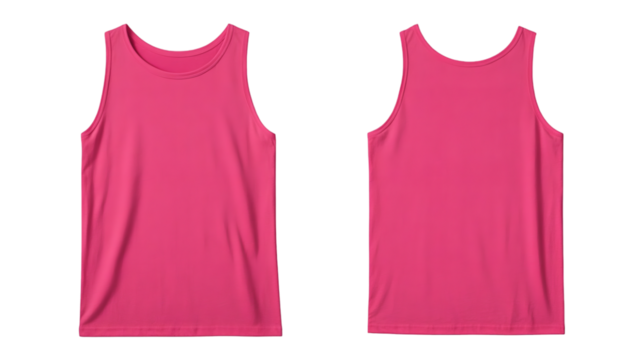 Bright pink tank top mockup front and back view for design purpose on transparent background
