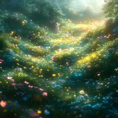 Obraz premium A field of wildflowers bathed in sunlight.