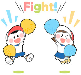 運動会　元気に応援する子ども達のイラスト
