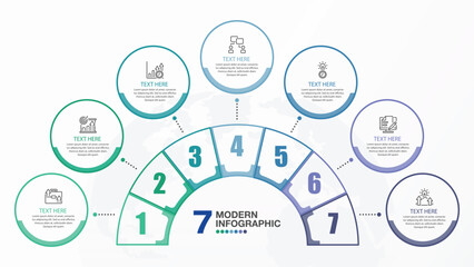 Business infographic 7 process with number.