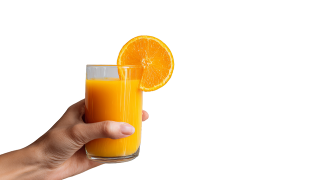  Hand holding healthy juice on white background