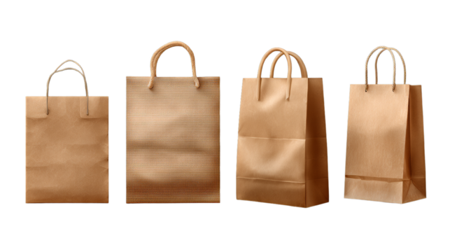 Realistic set of brown paper bag isolated on transparent background