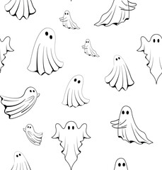 Halloween Ghost Seamless Pattern, Spooky Cartoon Ghost Background