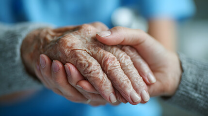 Senior hands clasped in a gesture of care and love