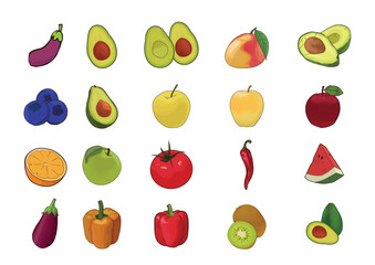 Fresh Fruit & Vegetable Vector set