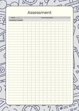 Student assessment tracking sheet with grid layout